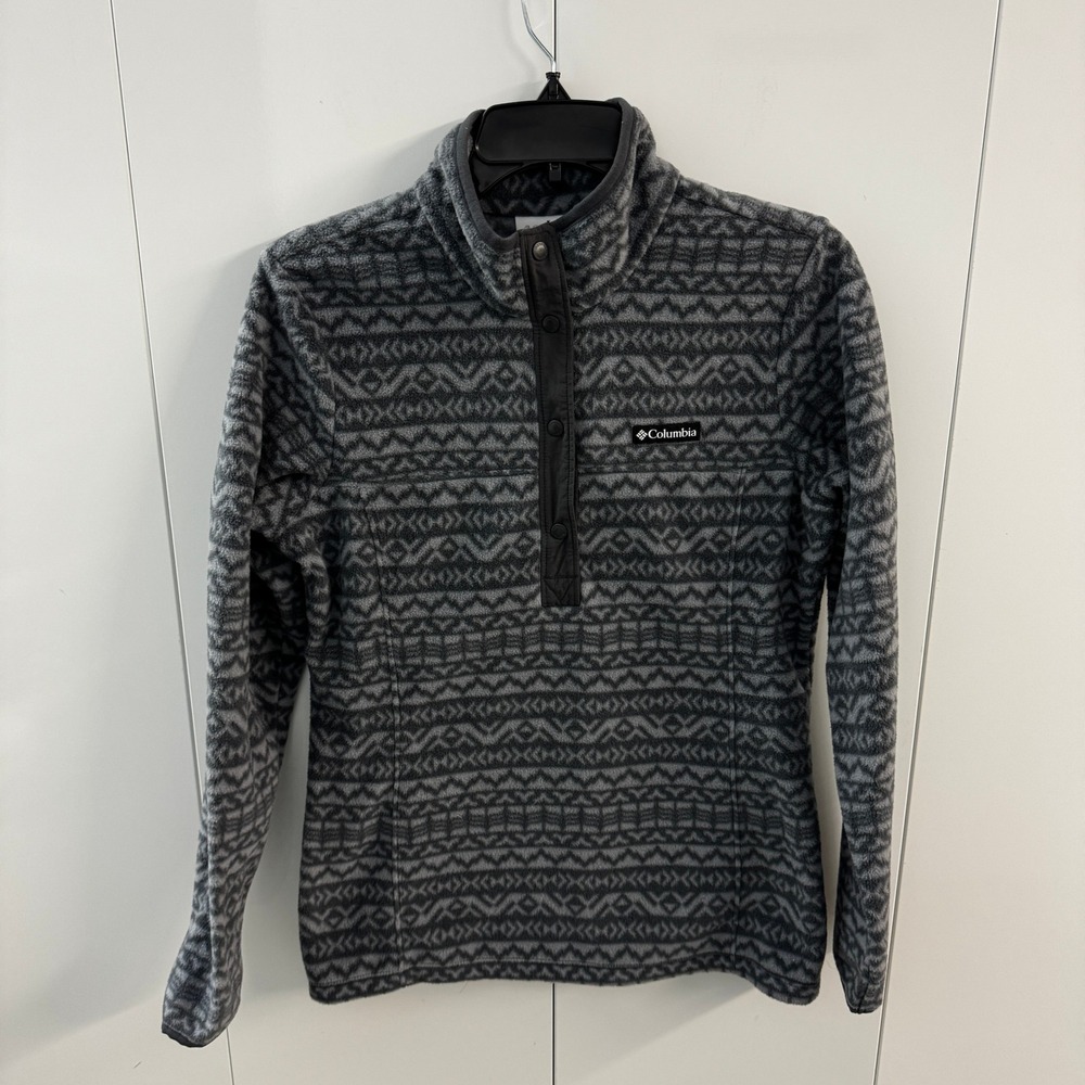 Columbia Womens XS Grey Fair Isle Geometric Snap Neck Fleece Pullover AL3853